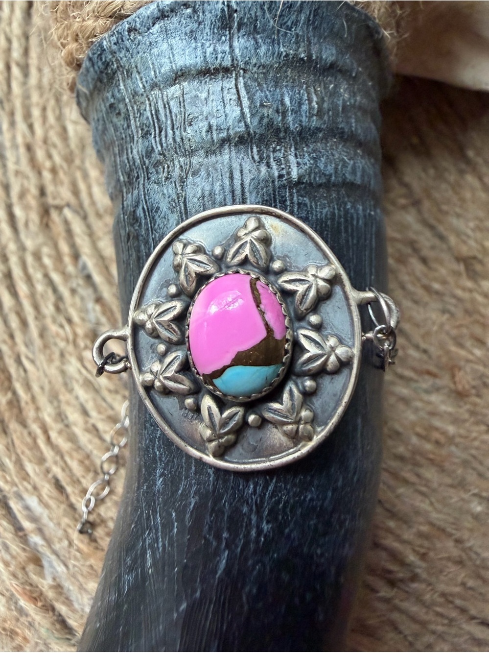 Sterling Silver Bracelet with Cotton Candy Dahlia Turquoise Stone